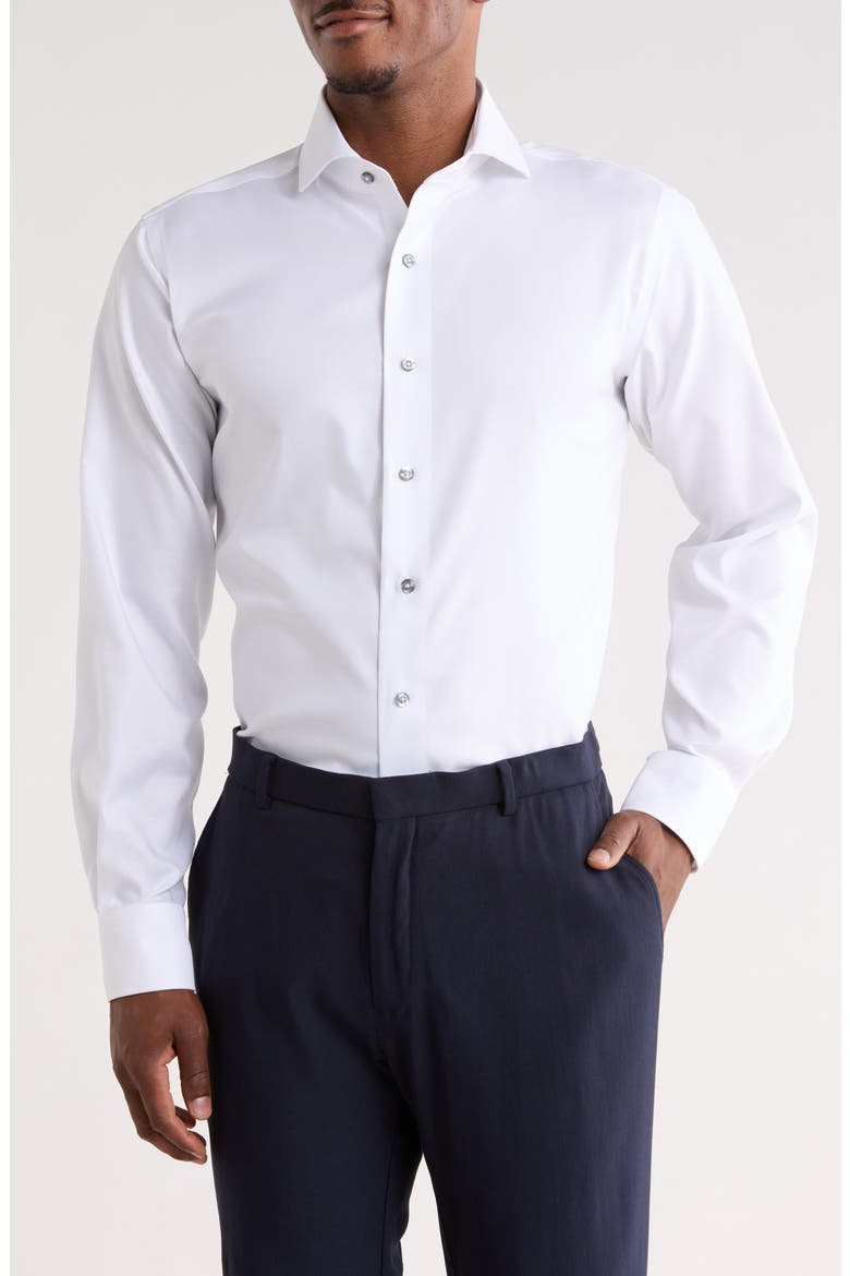 Trim Fit Textured Cotton Dress Shirt, Main, color, WHITE