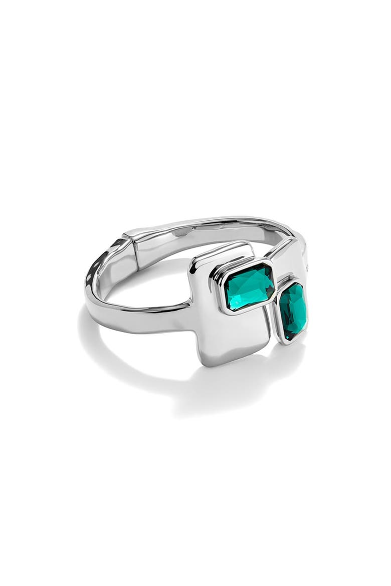 Green Crystal Bar Bangle, Alternate, color, Silver