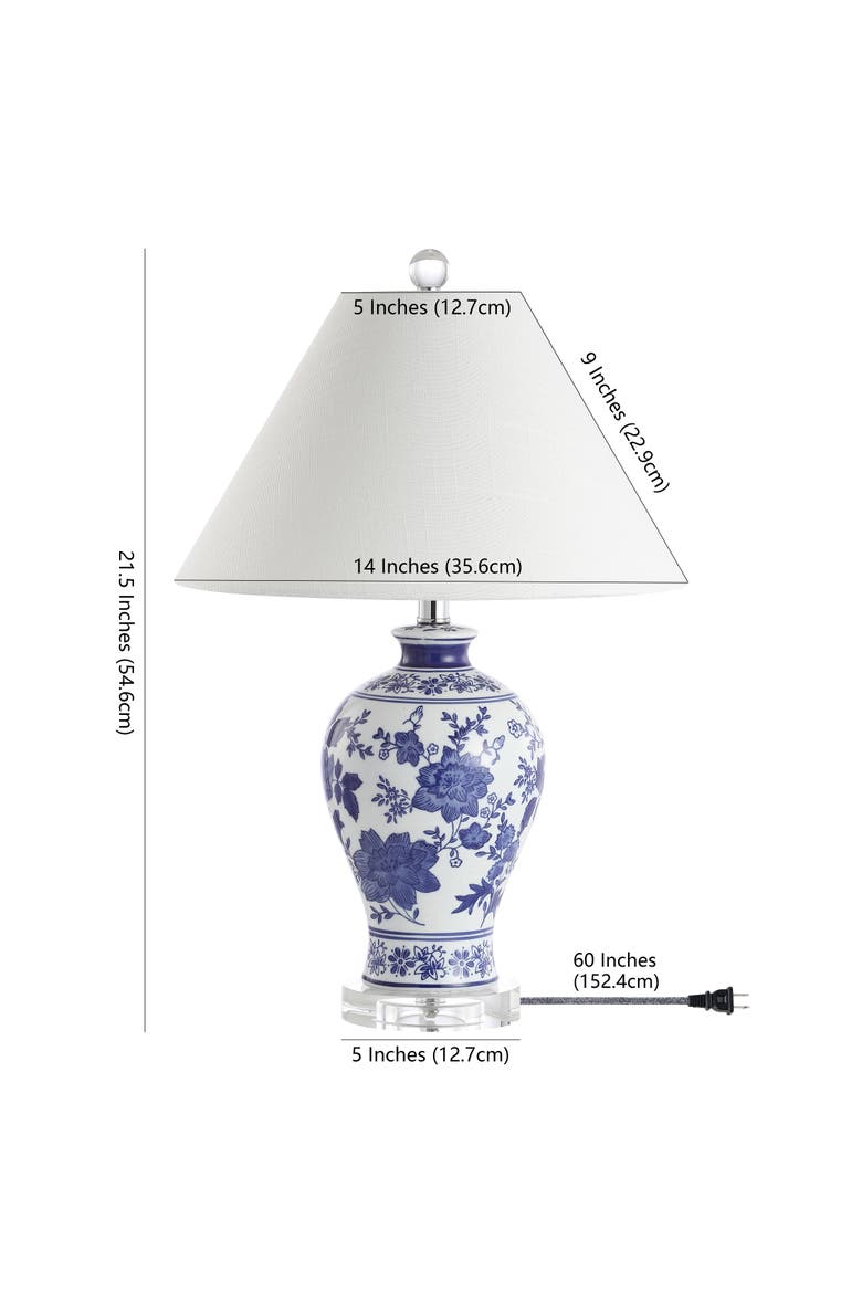 Song 21.5" Ceramic/Crystal Chinoiserie Floral LED Table Lamp, Blue/White, Alternate, color, Blue/White