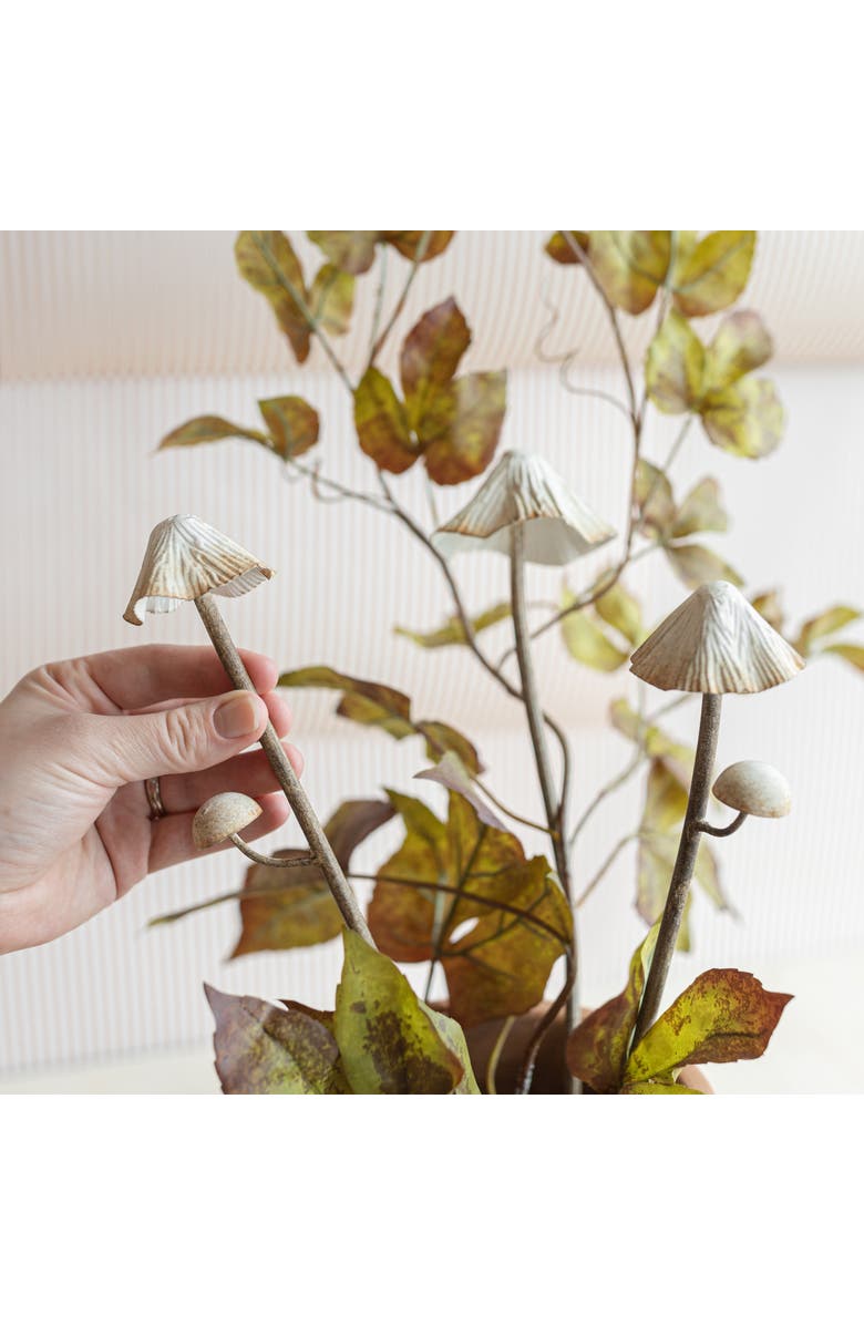 Foreside Home and Garden Set of 3 Mushroom Stem Plant Stakes White Metal, Alternate, color, White