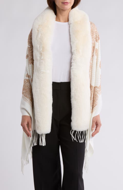 Embellished Faux Fur Wrap Ruana