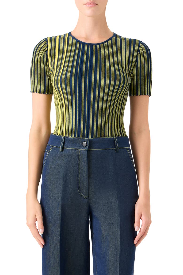Stripe Virgin Wool Sweater, Main, color, COBALT BLUE-YELLOW
