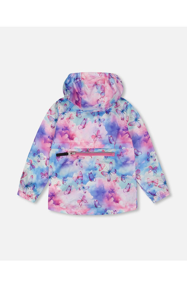 Deux par Deux Girl's Printed Packable Windbreaker Butterflies On Multicolored Background, Alternate, color, Butterflies On Multicolored