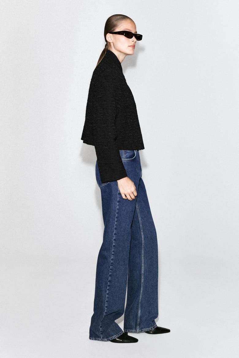 Cropped Structured Jacquard Blazer, Alternate, color, BLACK