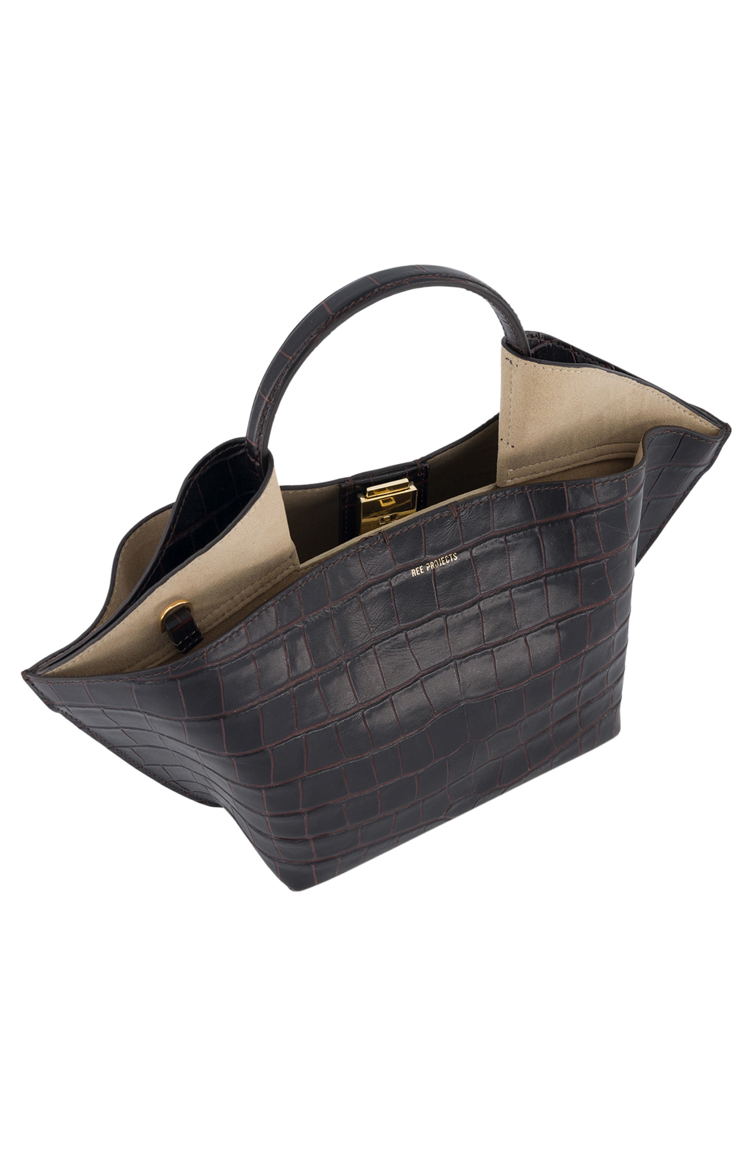 Ree Projects Mini Ann Croc Embossed Leather Tote, Alternate, color, Red Brown