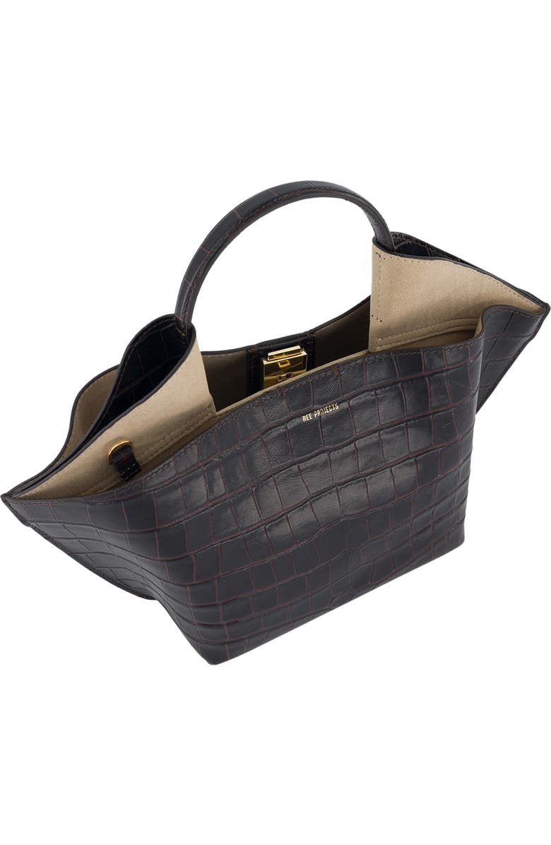 Ree Projects Mini Ann Croc Embossed Leather Tote, Alternate, color, Red Brown