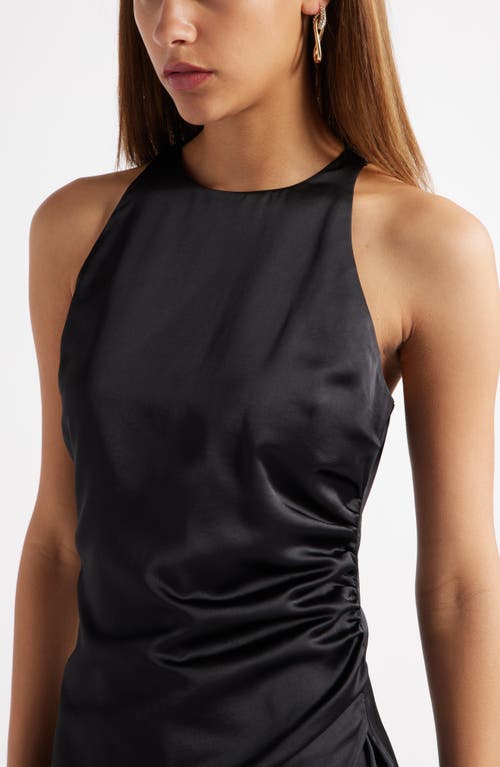 Open Edit Sleeveless Ruched Satin Minidress In Black