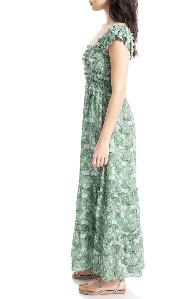 MAX STUDIO Smocked Tiered Maxi Dress, Alternate, color, Green Vintage Berry Toile
