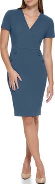 Calvin Klein V-Neck Button Sheath Dress