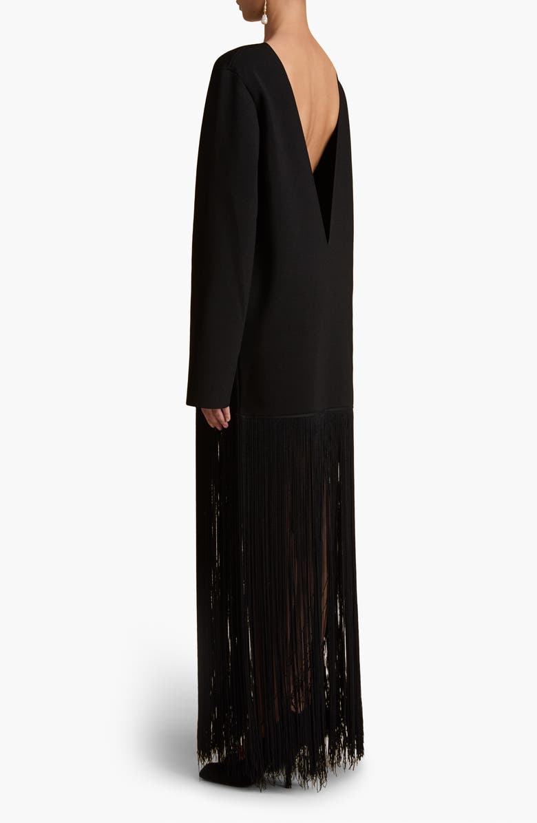 Khaite Paley Long Sleeve Fringe Hem Dress, Alternate, color, 