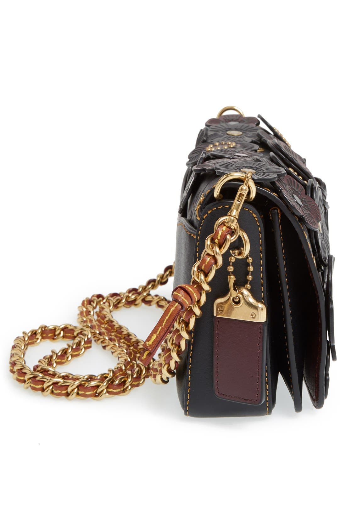 1941 'Dinky' Flower Appliqué Leather Crossbody Bag, Alternate, color, BLACK MULTI