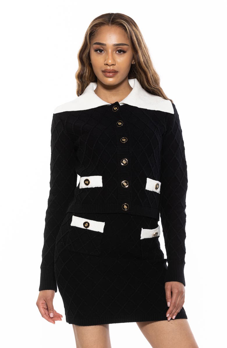 Alexia Admor Pattern Cardigan, Alternate, color, Black