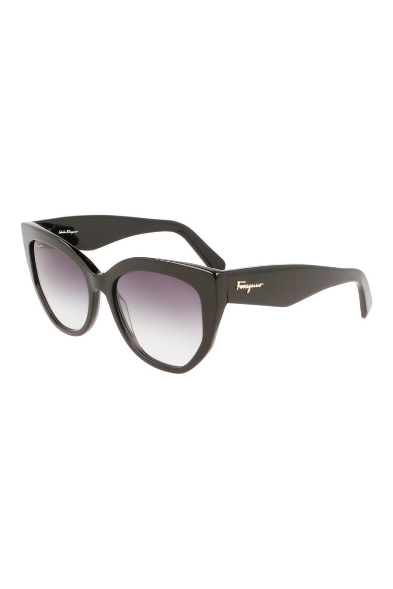 56mm Gradient Cat Eye Sunglasses, Alternate, color, BLACK