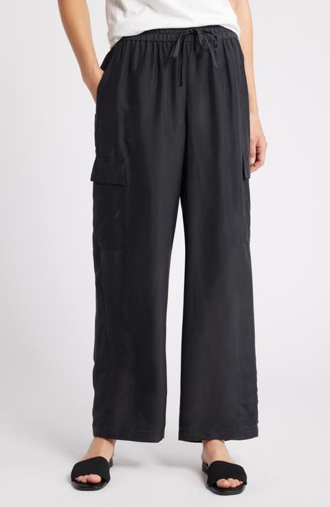 Cargo Silk Straight Leg Drawstring Pants