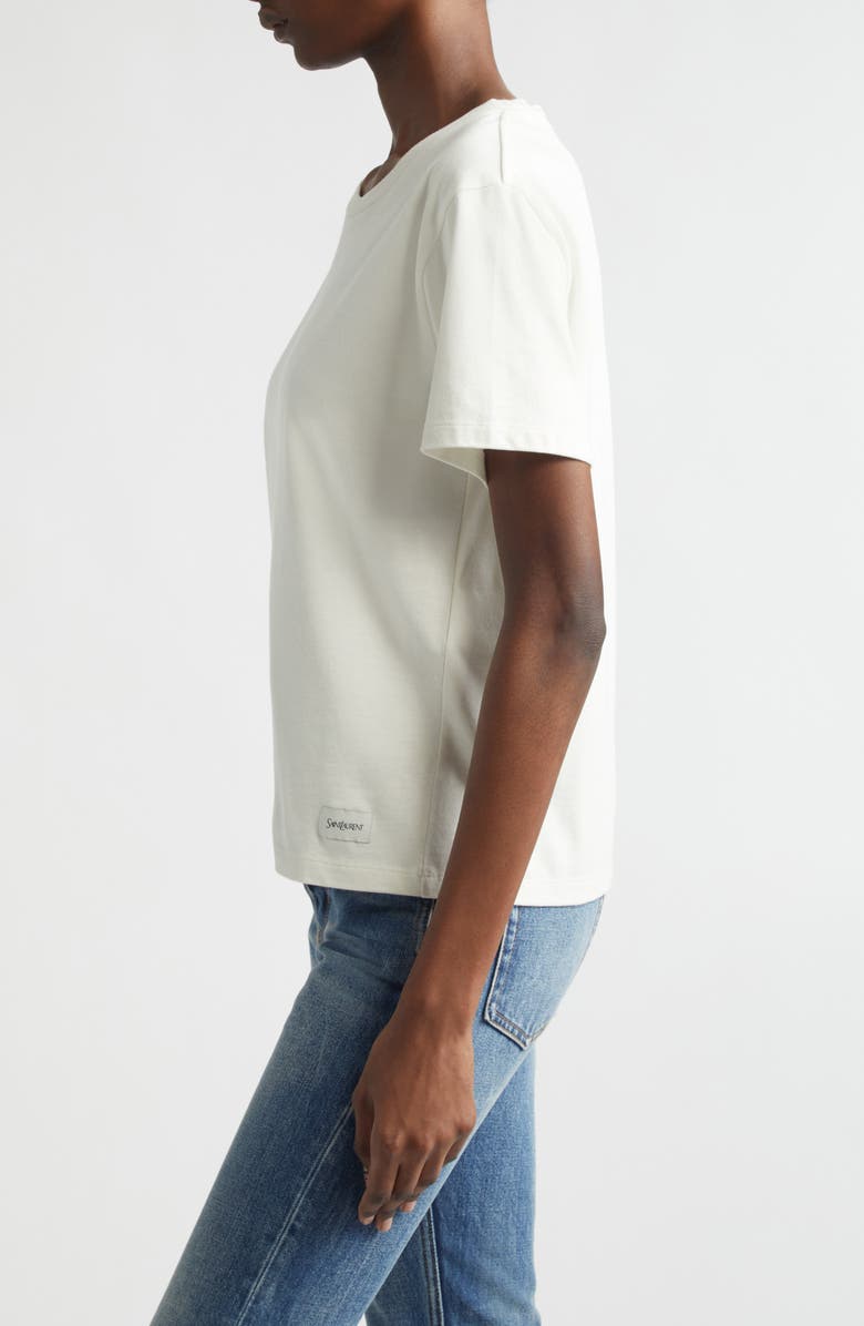 Saint Laurent Classic Logo Patch Cotton & Modal T-Shirt, Alternate, color, Naturel