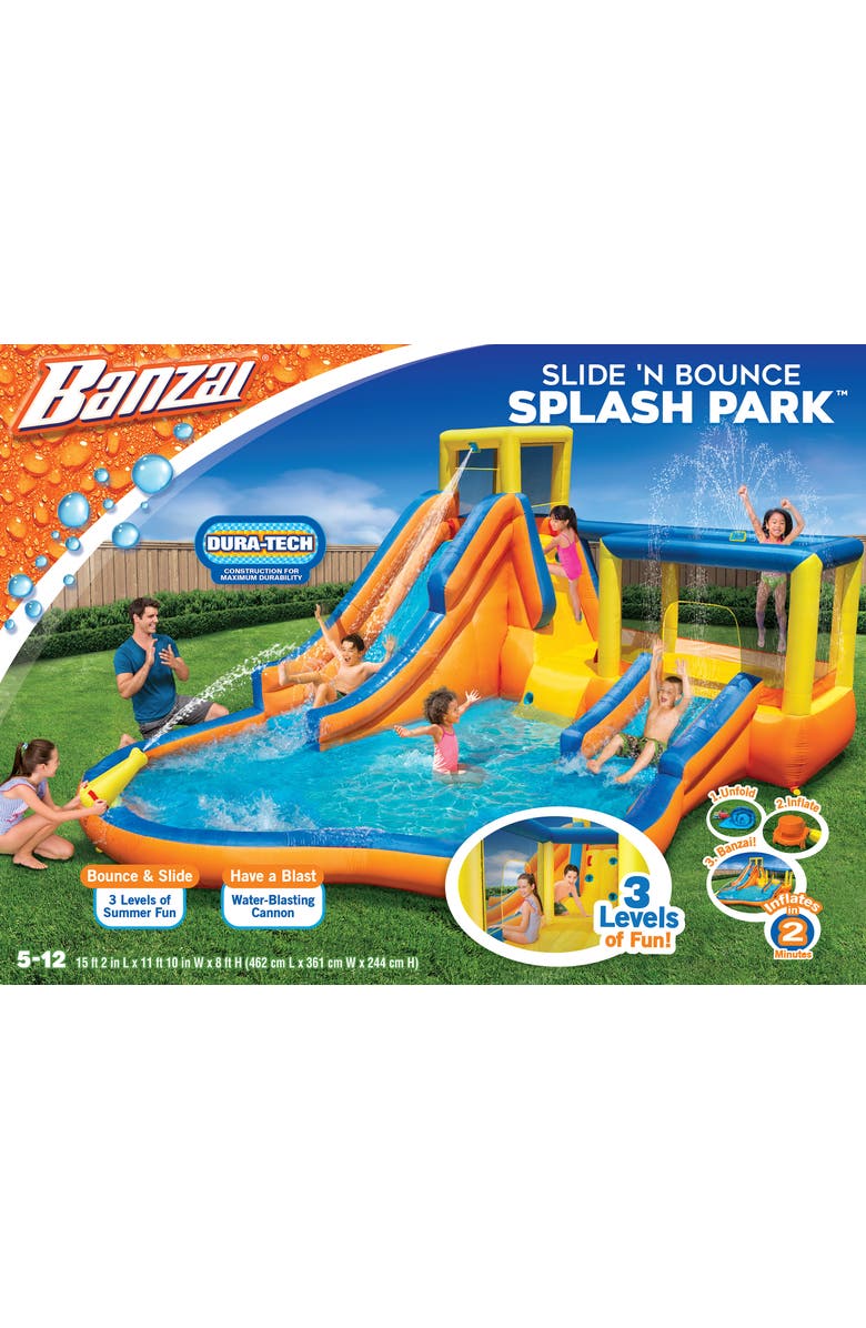Banzai Inflatable Slide 'N Bounce Spash Park Water Park 3 Levels Of Fun!, Alternate, color, 
