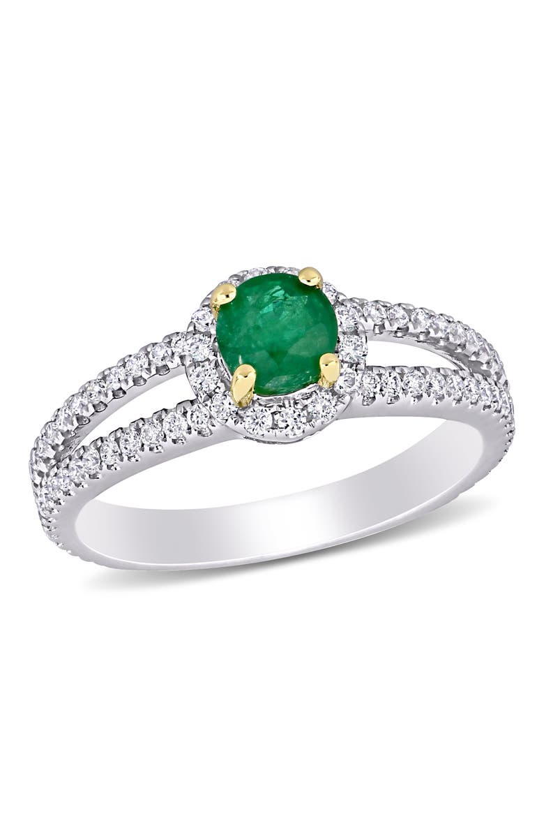 Julianna B. Emerald & Diamond Halo Ring 14k, Main, color, Emerald