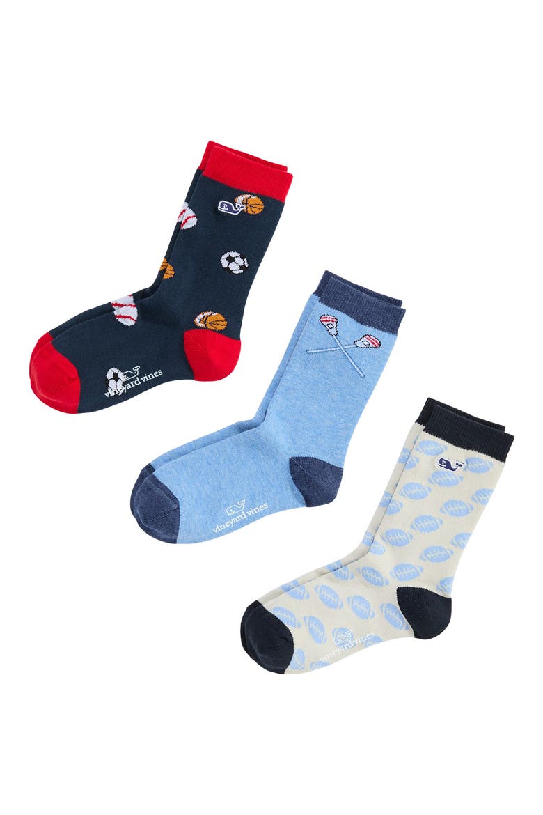 Kids' Multi Sports 3-Pack Crew Socks, Main, color, BLUE MULTI