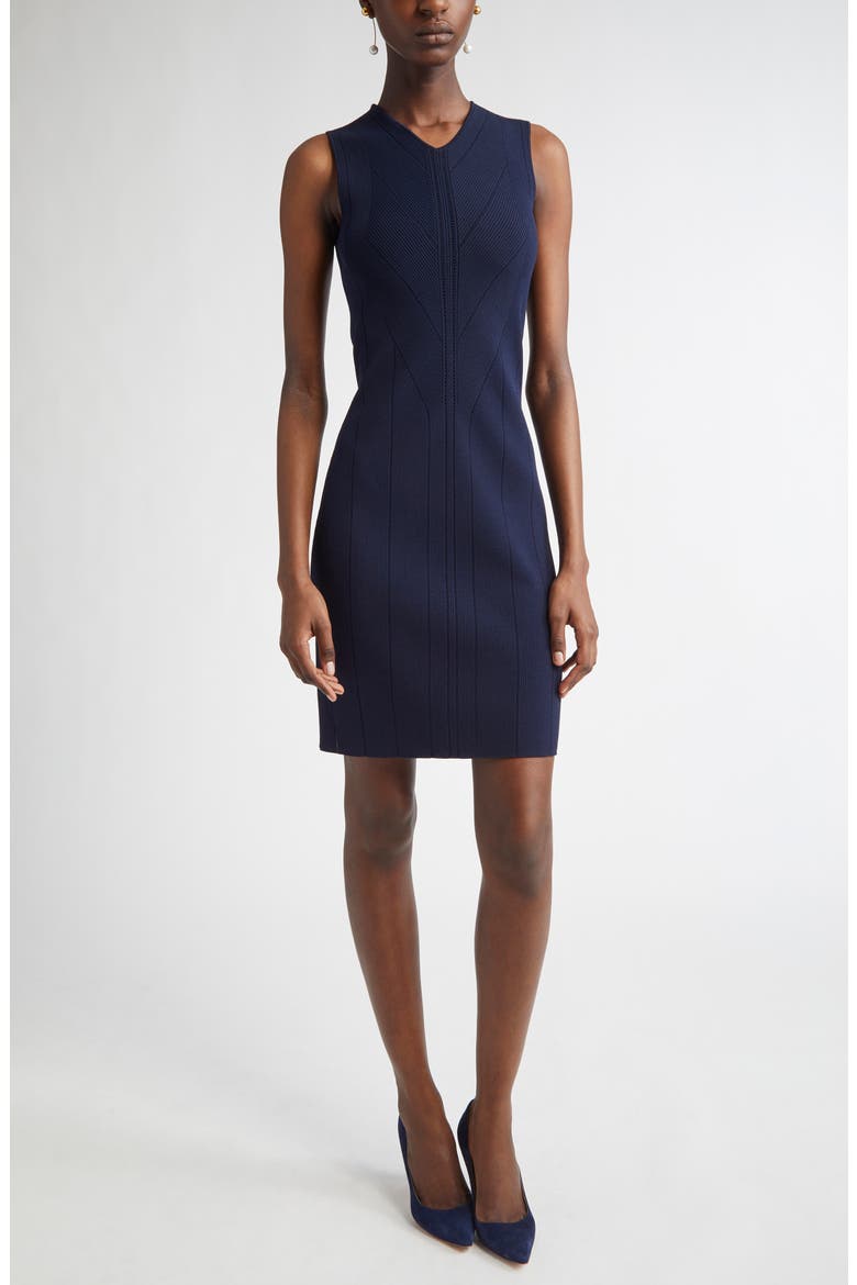 Pointelle Moving Ribs Knit Sheath Dress, Main, color, NAVY