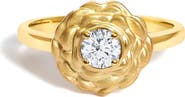 Haus of Brilliance 14K Yellow Gold Plated Sterling Silver 1/3 Ctw Lab Grown Diamond Floral Motif Solitaire Ring