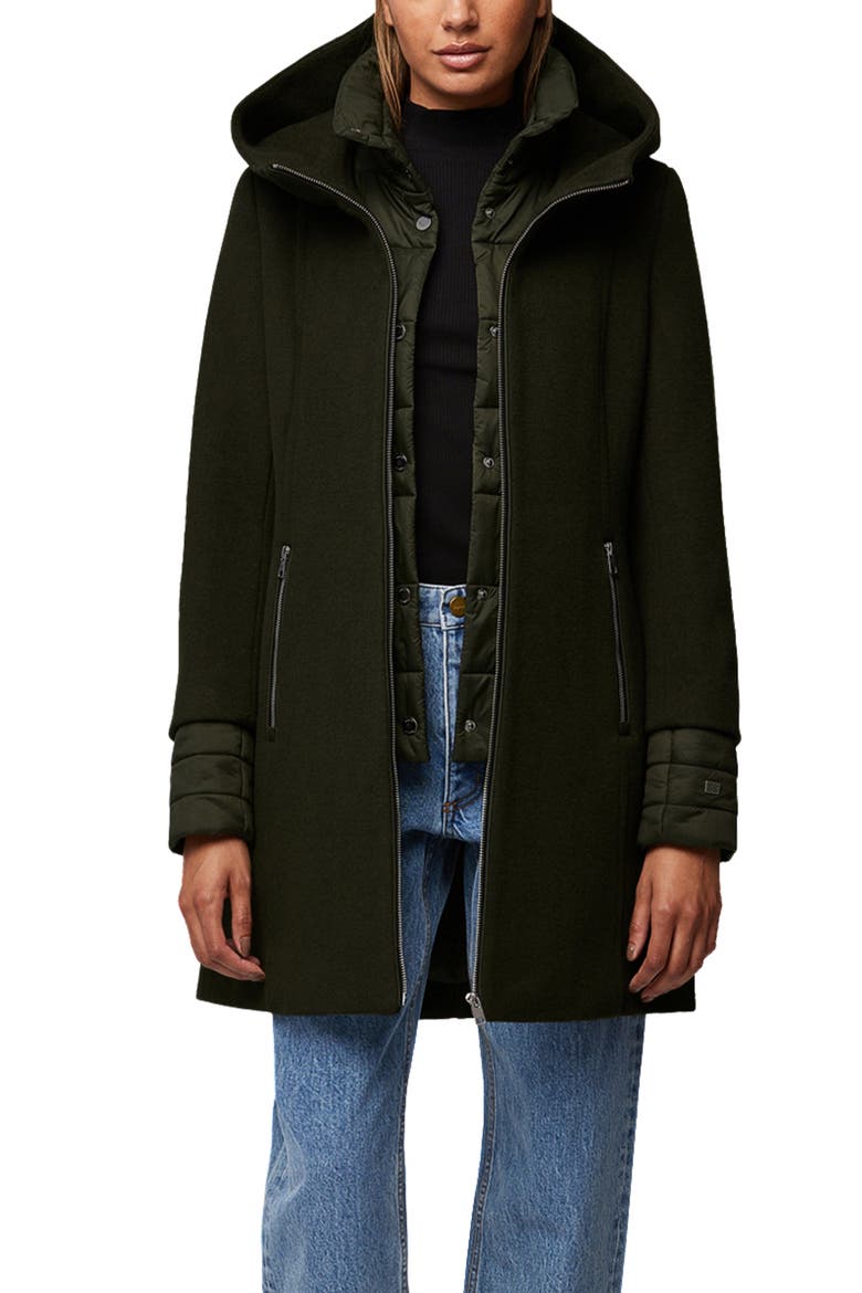 Mixed Media Wool Blend Coat with Quilted Bib Insert, Alternate, color, CEDAR