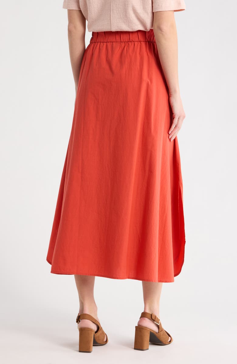 Eileen Fisher Curved Hem Organic Cotton Midi Skirt, Alternate, color, Tamarillo