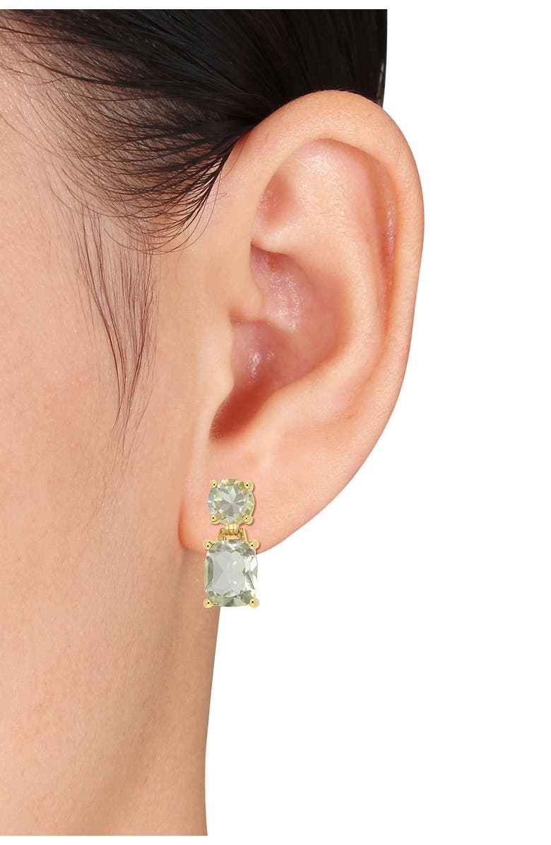 DELMAR Yellow Gold Plated Sterling Silver Prasiolite Double Drop Earrings, Alternate, color, 