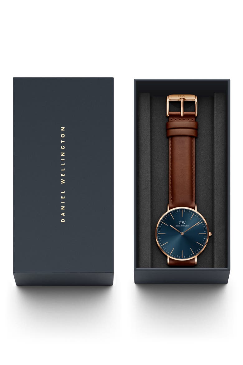 Classic St. Mawes Leather Strap Watch, 40mm, Alternate, color, ROSE_GOLD