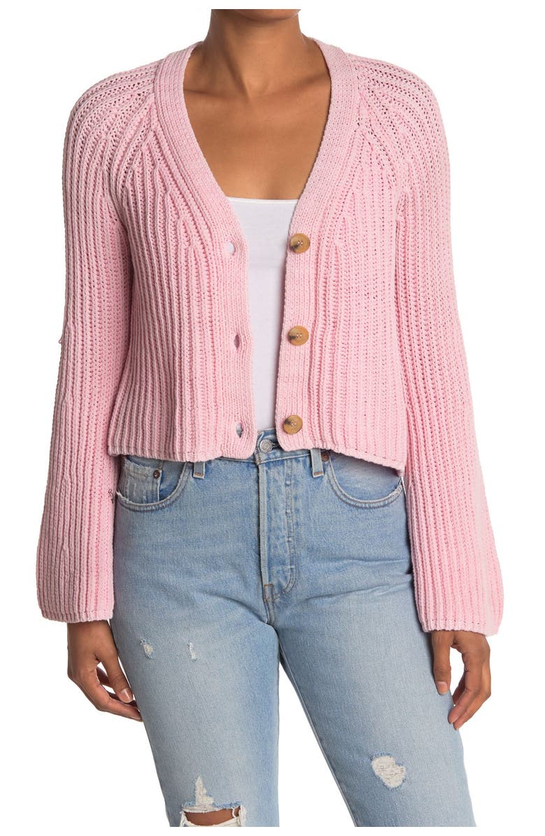 CURRENT AIR V-Neck Rib Knit Crop Cardigan, Main, color, 