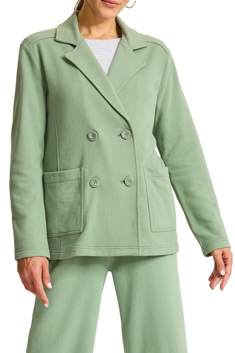 Marina del Mar Double Breasted Cotton Fleece Blazer, Main, color, TROPICAL FERN