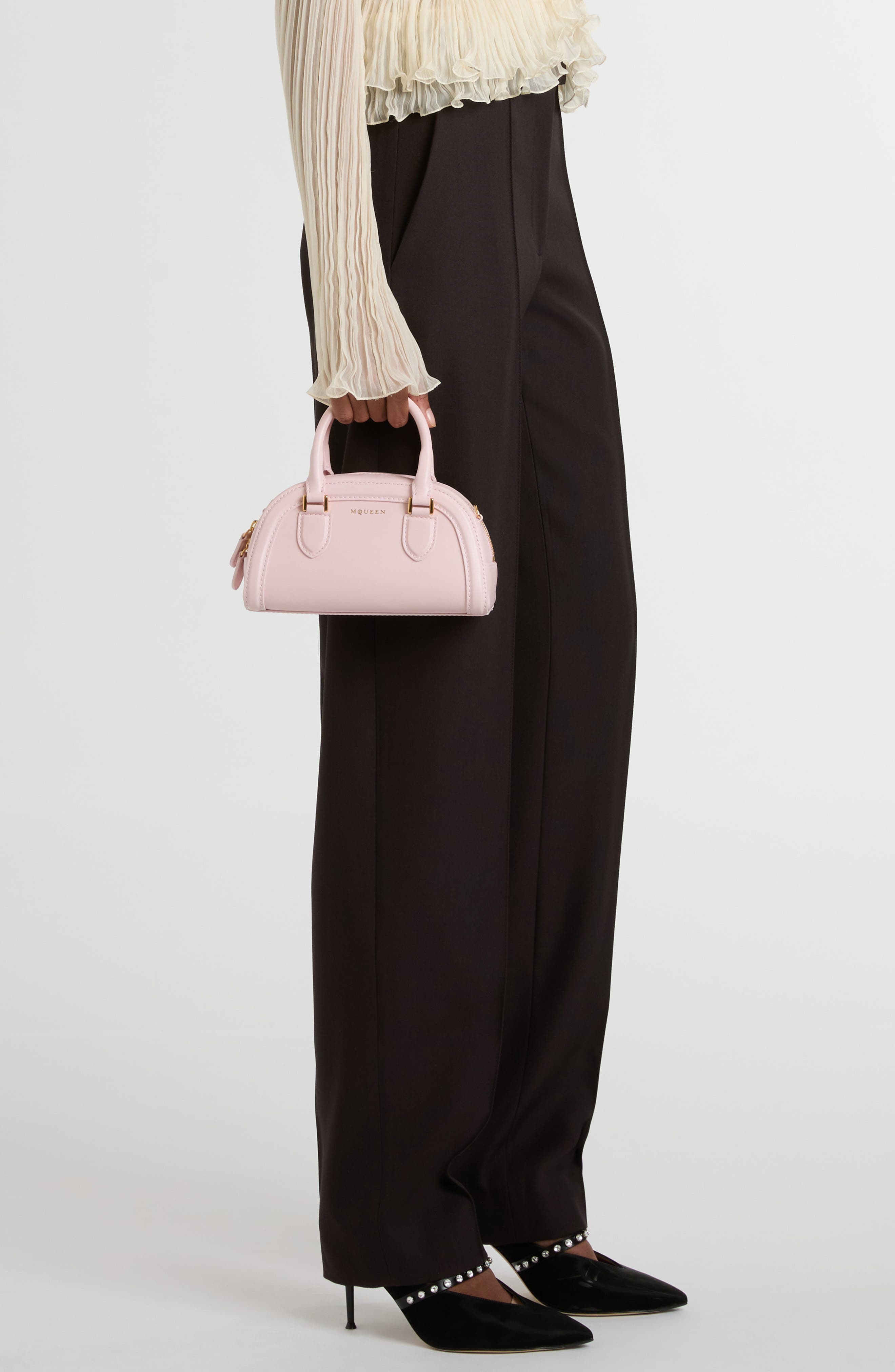 McQueen Mini Birdee Boston Handbag, Alternate, color, Rose/ Gold