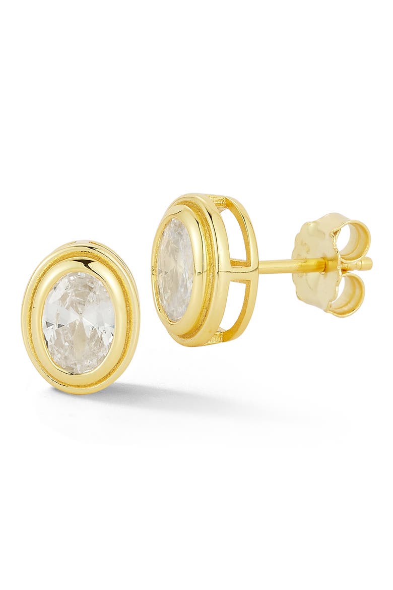 Cubic Zirconia Bezel Set Oval Stud Earrings, Main, color, GOLD