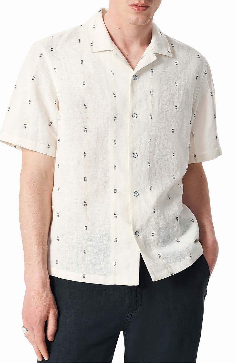 rag & bone Avery Embroidered Cotton & Linen Linen Camp Shirt, Main, color, White