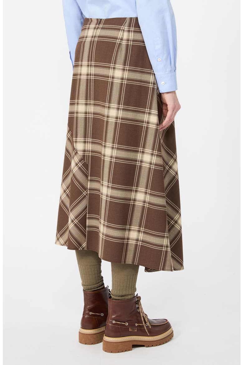 Plaid Wool Blend Midi Skirt, Alternate, color, BROWN