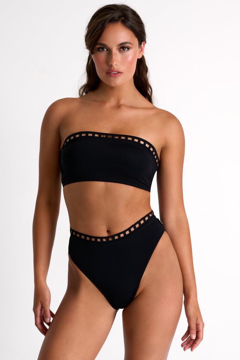 High-Waisted Bikini Bottom With Mosaic Cutouts, Main, color, Black