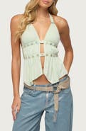 EDIKTED Izora Button Embellished Plunge Halter Neck Top