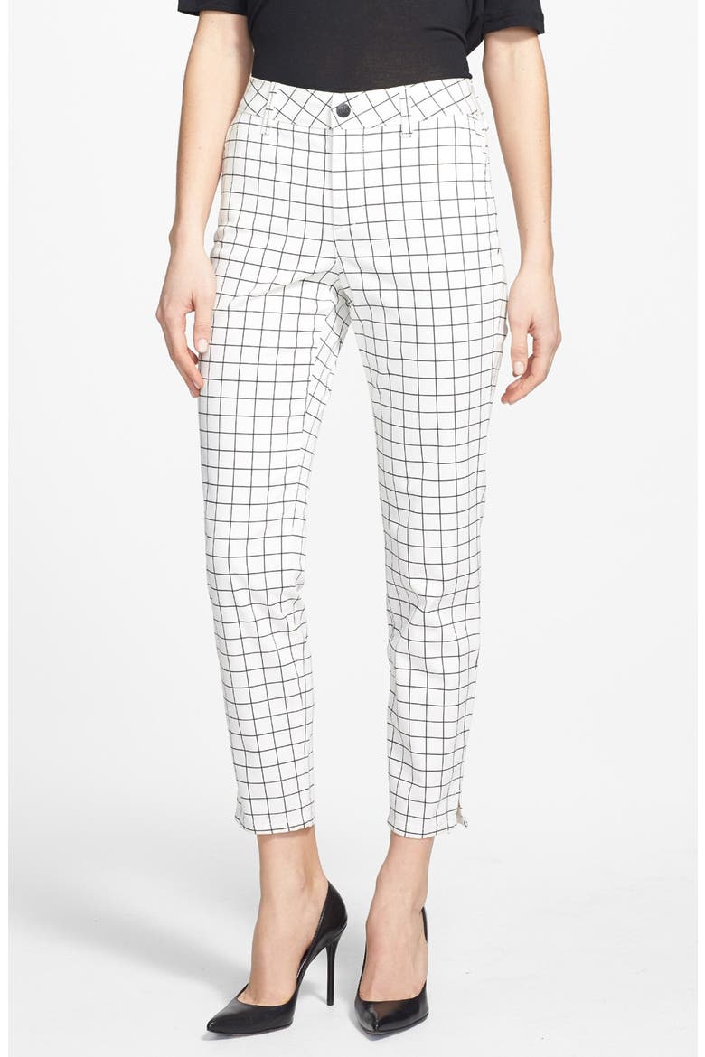'Aeleen' Stretch Cotton Ankle Trousers, Main, color, BLACK/ WHITE GRID