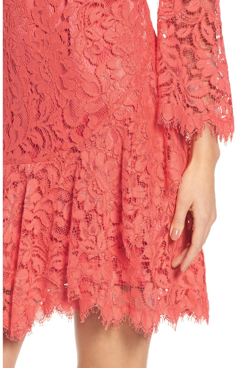 Lace Bell Sleeve Dress, Alternate, color, CORAL
