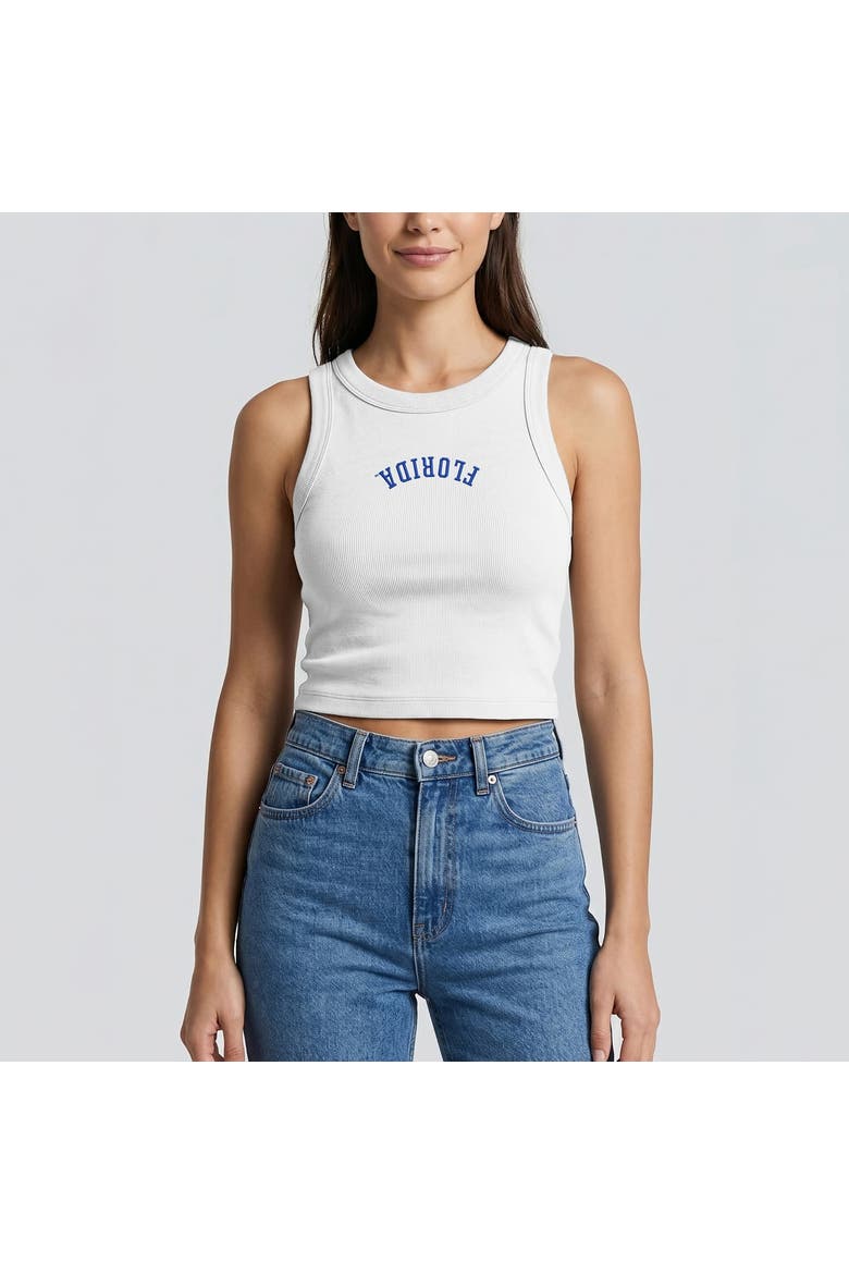 Women's Uscape Apparel White Florida Gators Upside Down Embroidery Ribbed Cropped Tank Top, Main, color, White