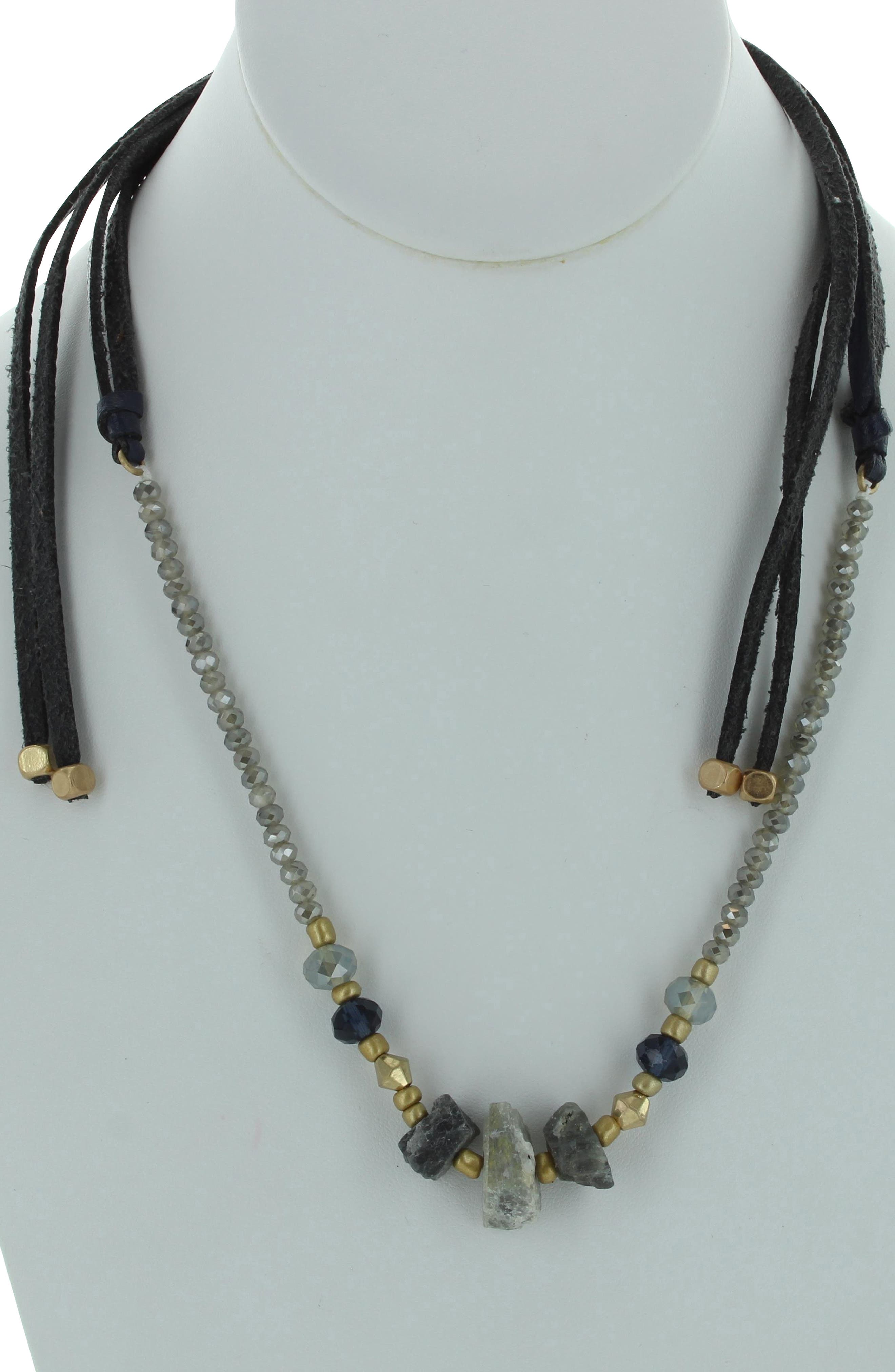 OLIVIA WELLES Jordy Leather Beaded Necklace