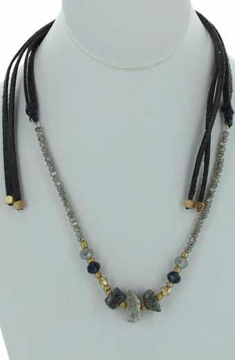 OLIVIA WELLES Jordy Leather Beaded Necklace