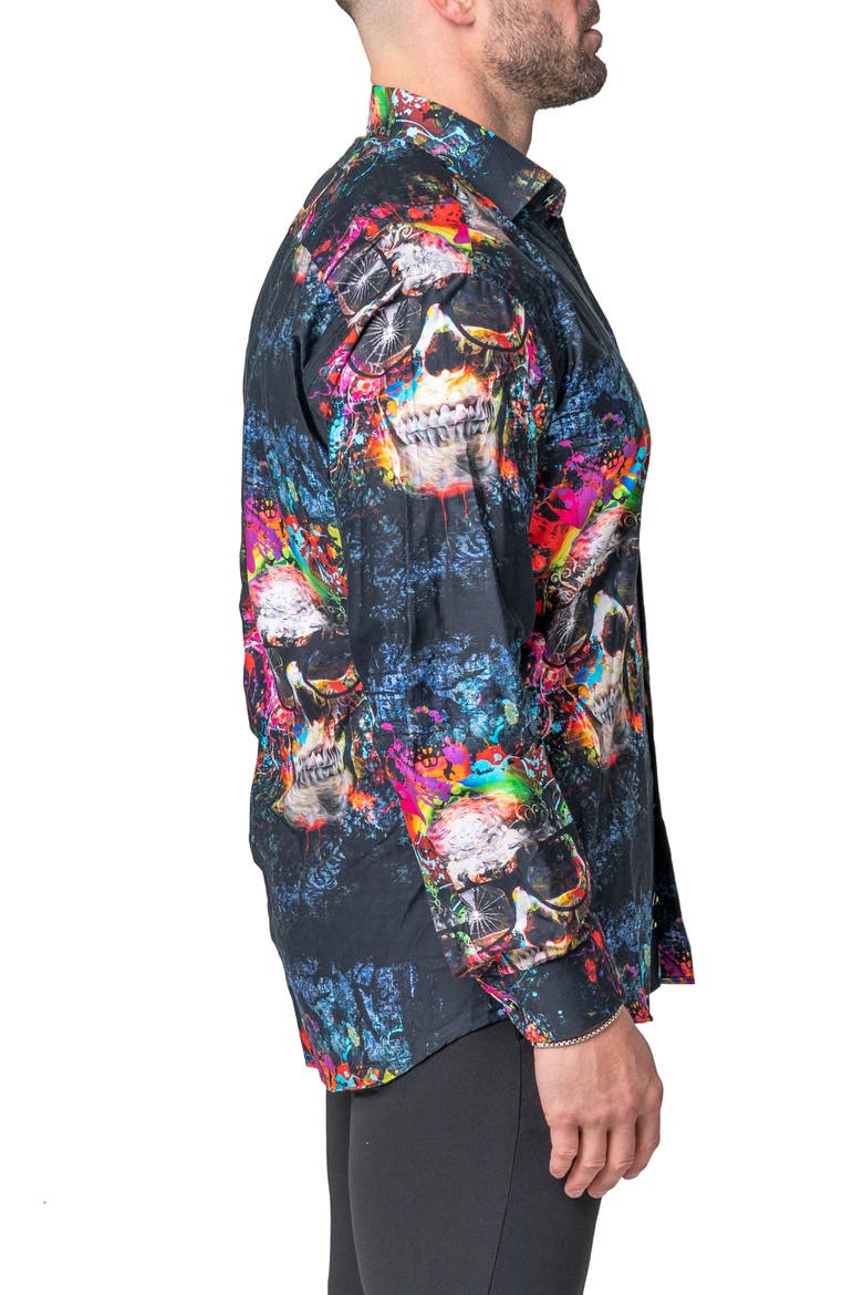 Fibonacci Skull Regular Fit Cotton Blend Button-Up Shirt, Alternate, color, BLUE