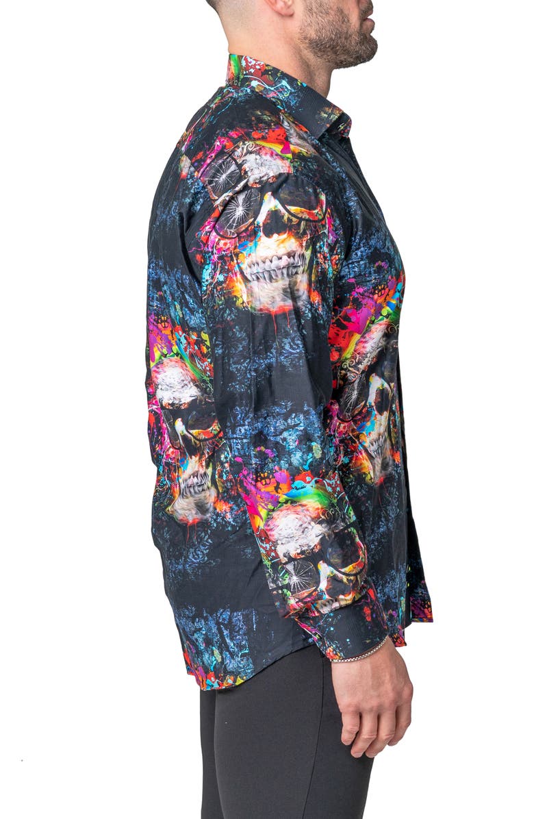 Maceoo Fibonacci Skull Regular Fit Cotton Blend Button-Up Shirt, Alternate, color, Blue