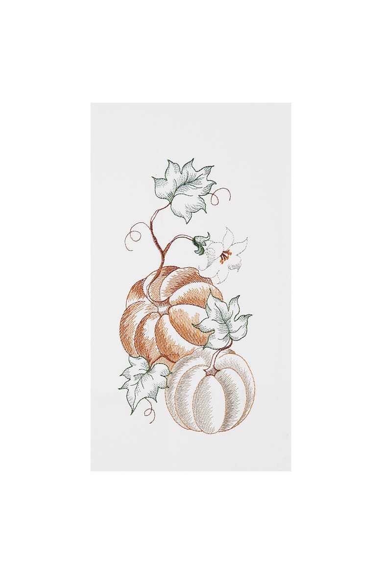 Pumpkins on Vine Harvest Fall Autumn Kitchen Dishtowel, Main, color, White