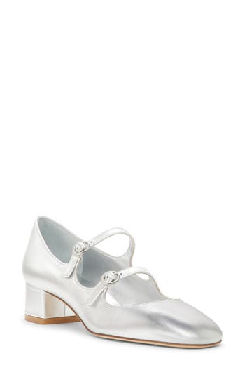 Stuart Weitzman Benni Metallic Mary Jane Pumps In Silver