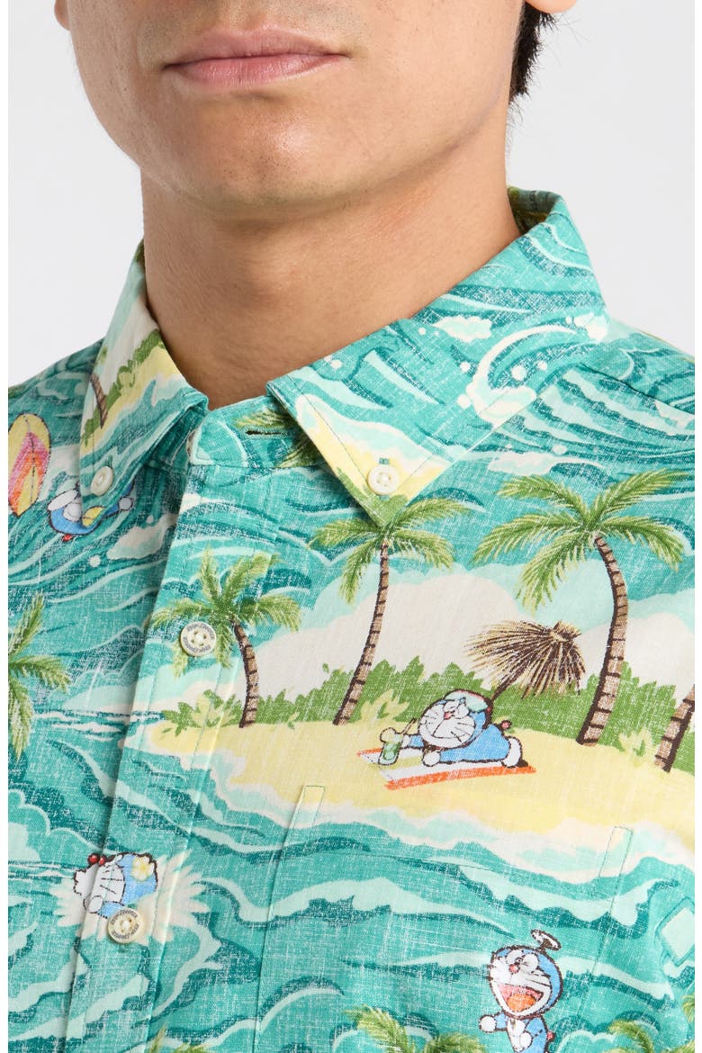 Aloha Doraemon Button-Down Shirt, Alternate, color, TEAL