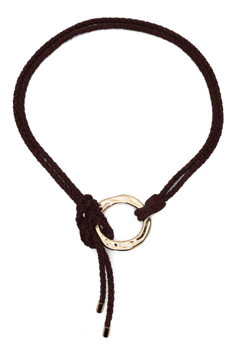 Jules Braided Suede Tie Belt, Main, color, BROWN - GOLD