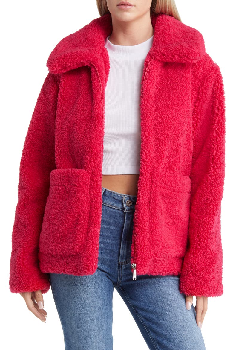 Fleece Teddy Jacket, Main, color, PINK
