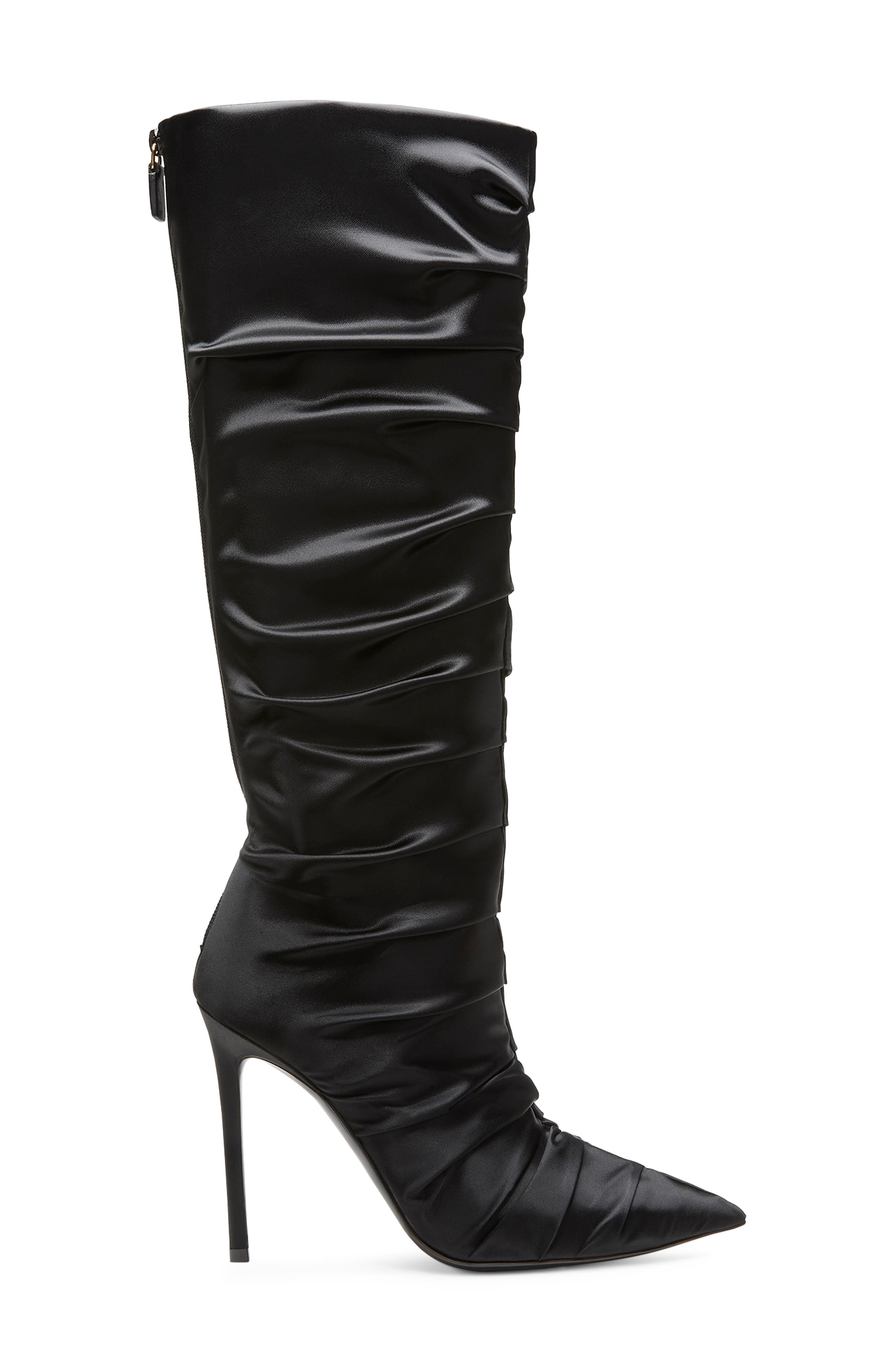 Stuart Ruche 100 Pointed Toe Boot, Alternate, color, BLACK