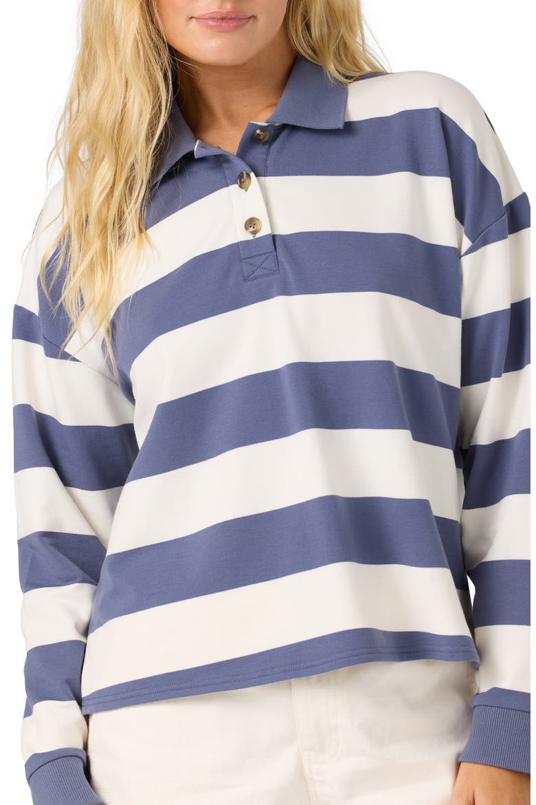 Kyra Striped Long Sleeve Crop Polo, Alternate, color, NIGHTSHADOW BLUE